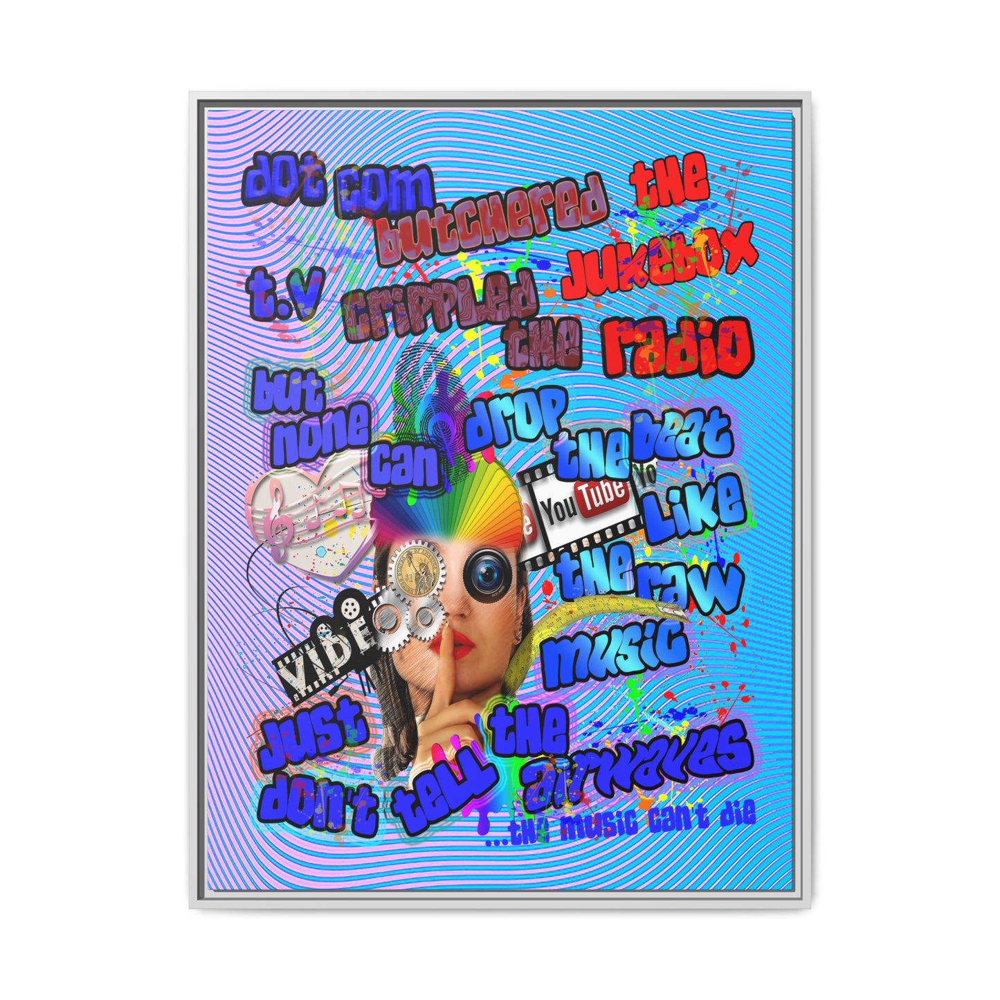 drop the beat - framed canvas art (light blue-purple wave)