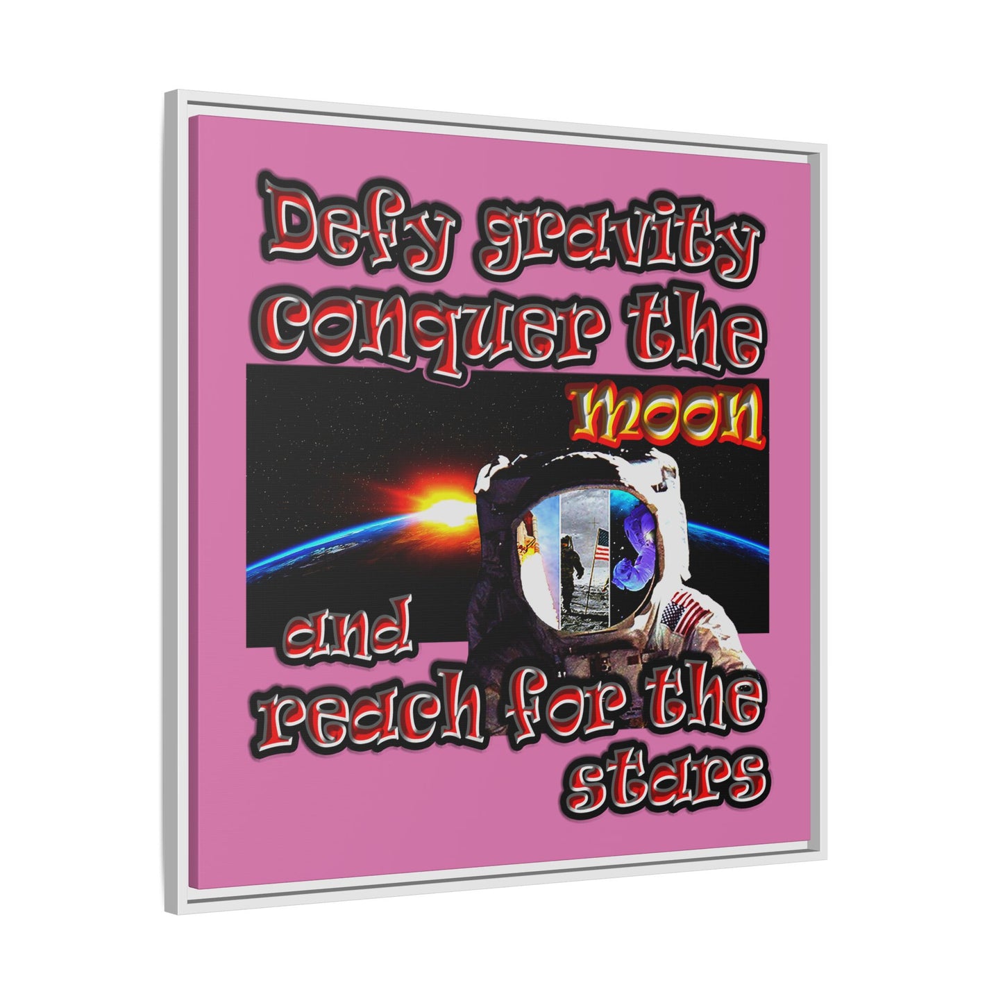defy conquer reach - framed canvas art (light pink)