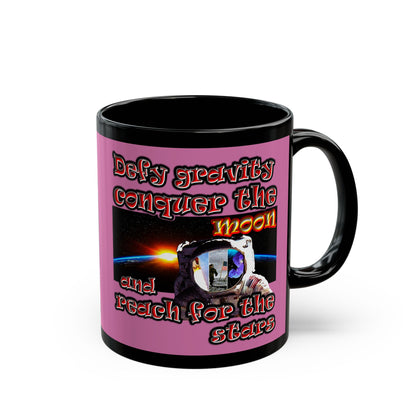 defy conquer reach - Black Mug (light pink)