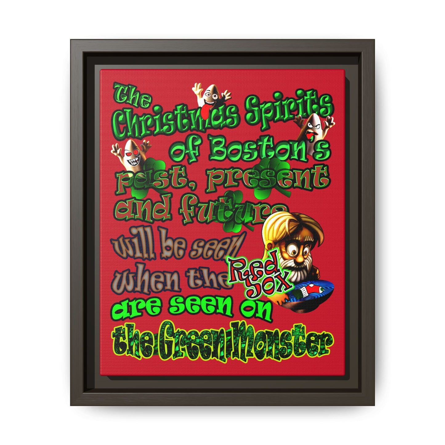 christmas spirits of boston - framed canvas art (dark red)
