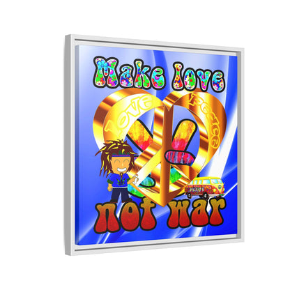 love peace - framed canvas art (blue-white wave)