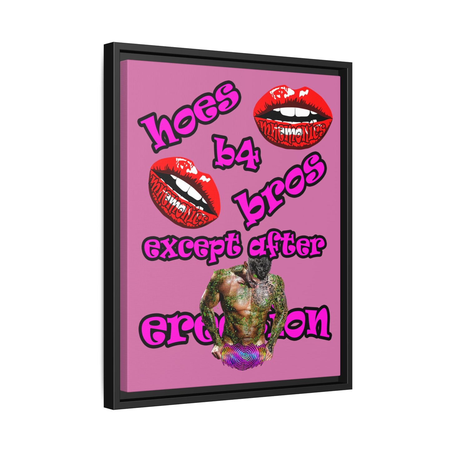 hoes b4 bros - framed canvas art (light pink)