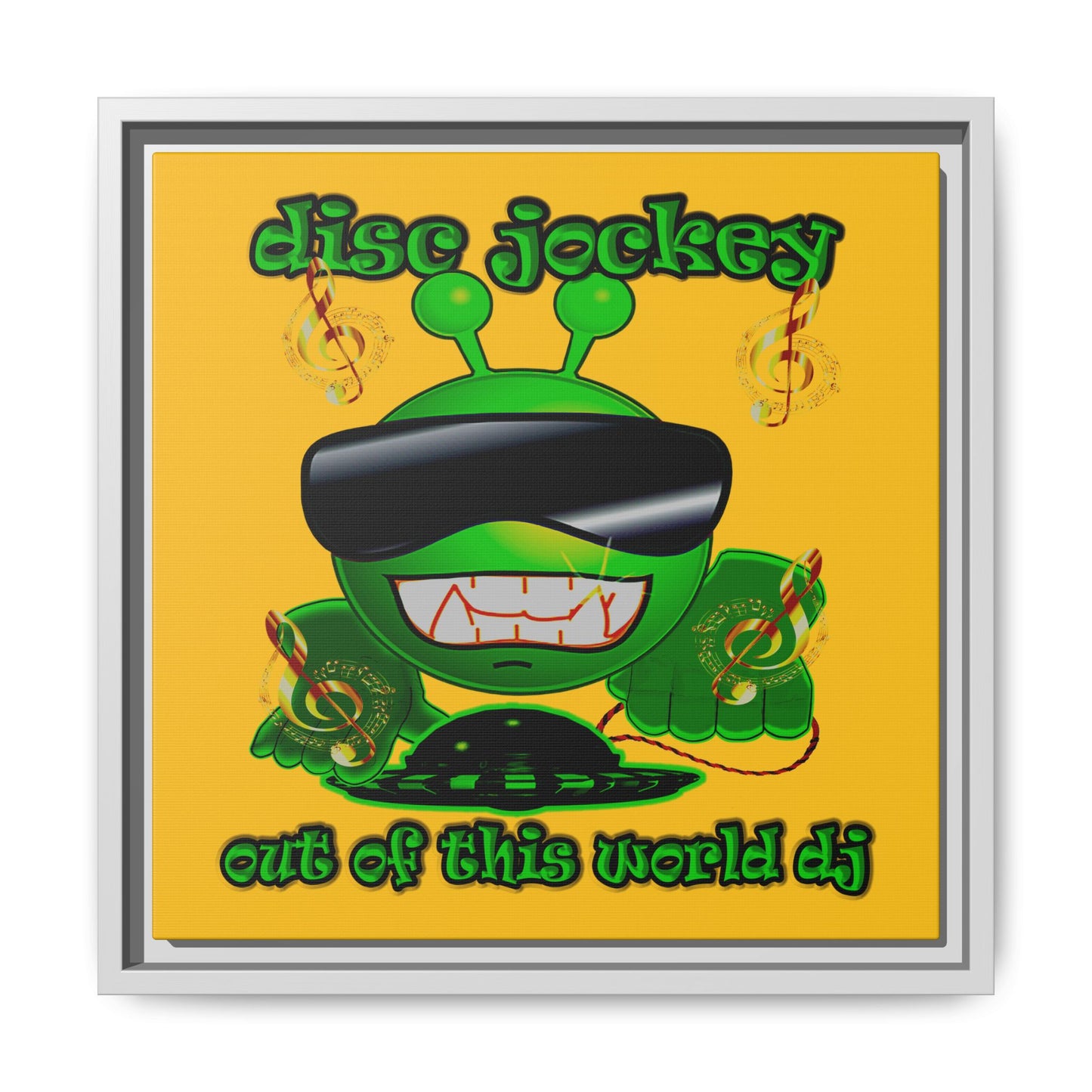 disc jockey - framed canvas art (yellow)
