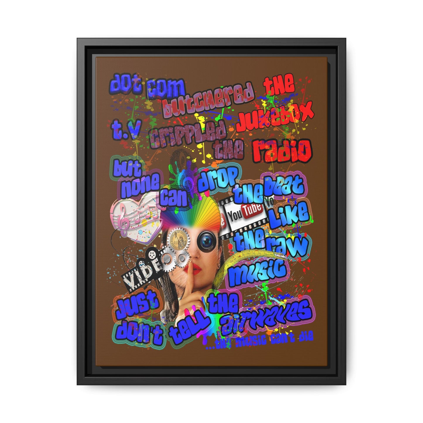 drop the beat - framed canvas art (brown)
