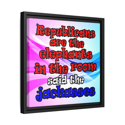 donkeys and elephants - framed canvas art (light blue-pink wave)