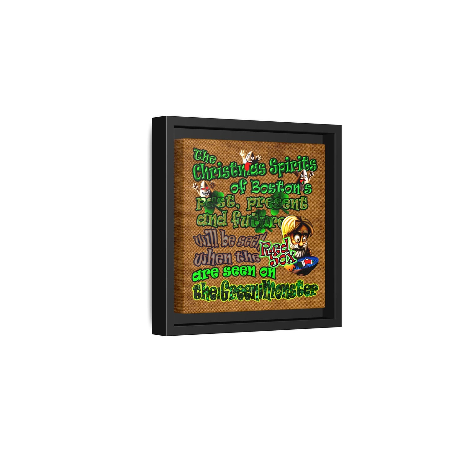 christmas spirits of boston - framed canvas art (brown papyrus)