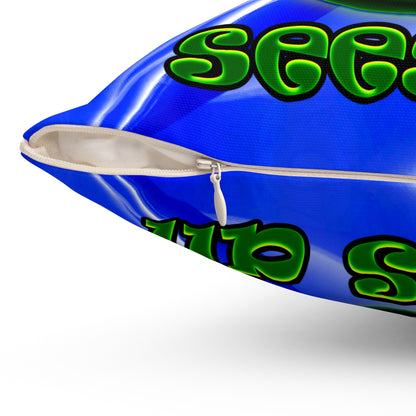 green monster - Spun Polyester Square Pillow - (blue-white wave)