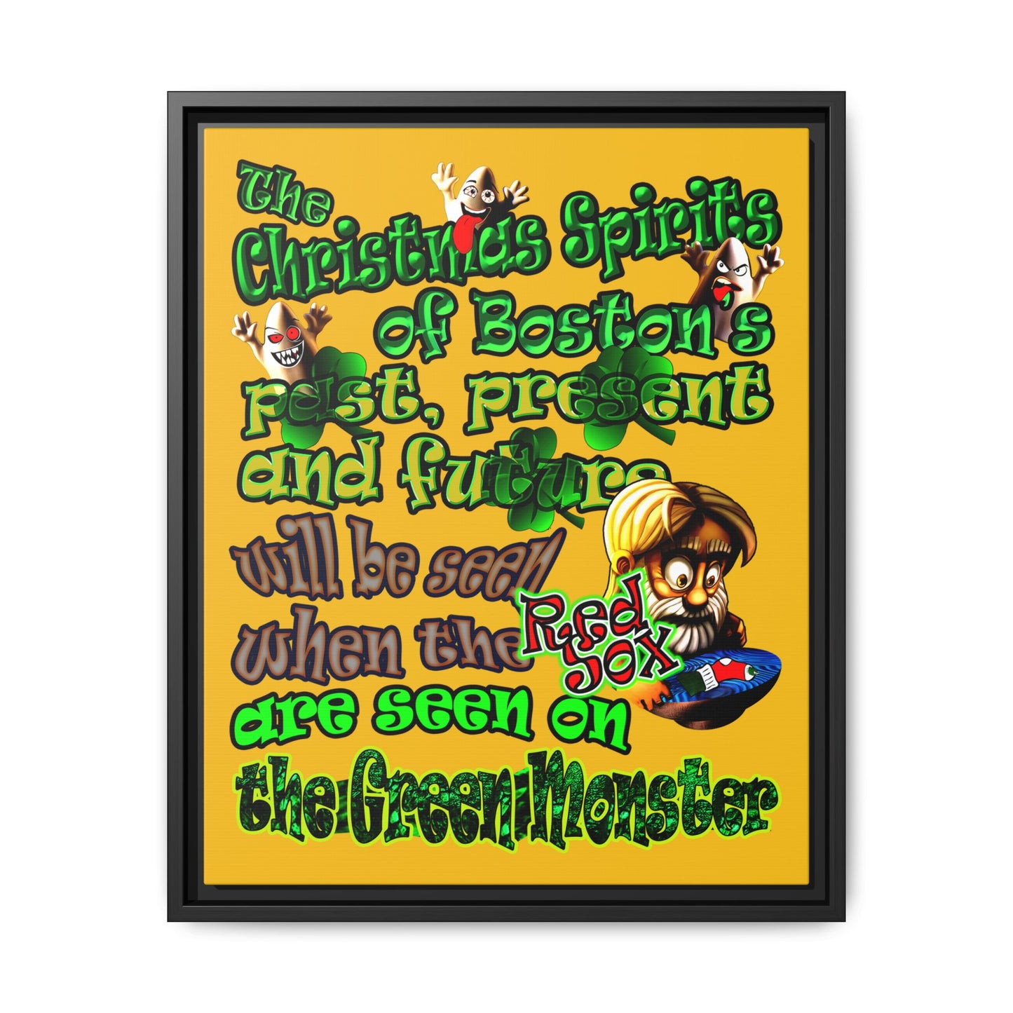 christmas spirits of boston - framed canvas art (yellow)