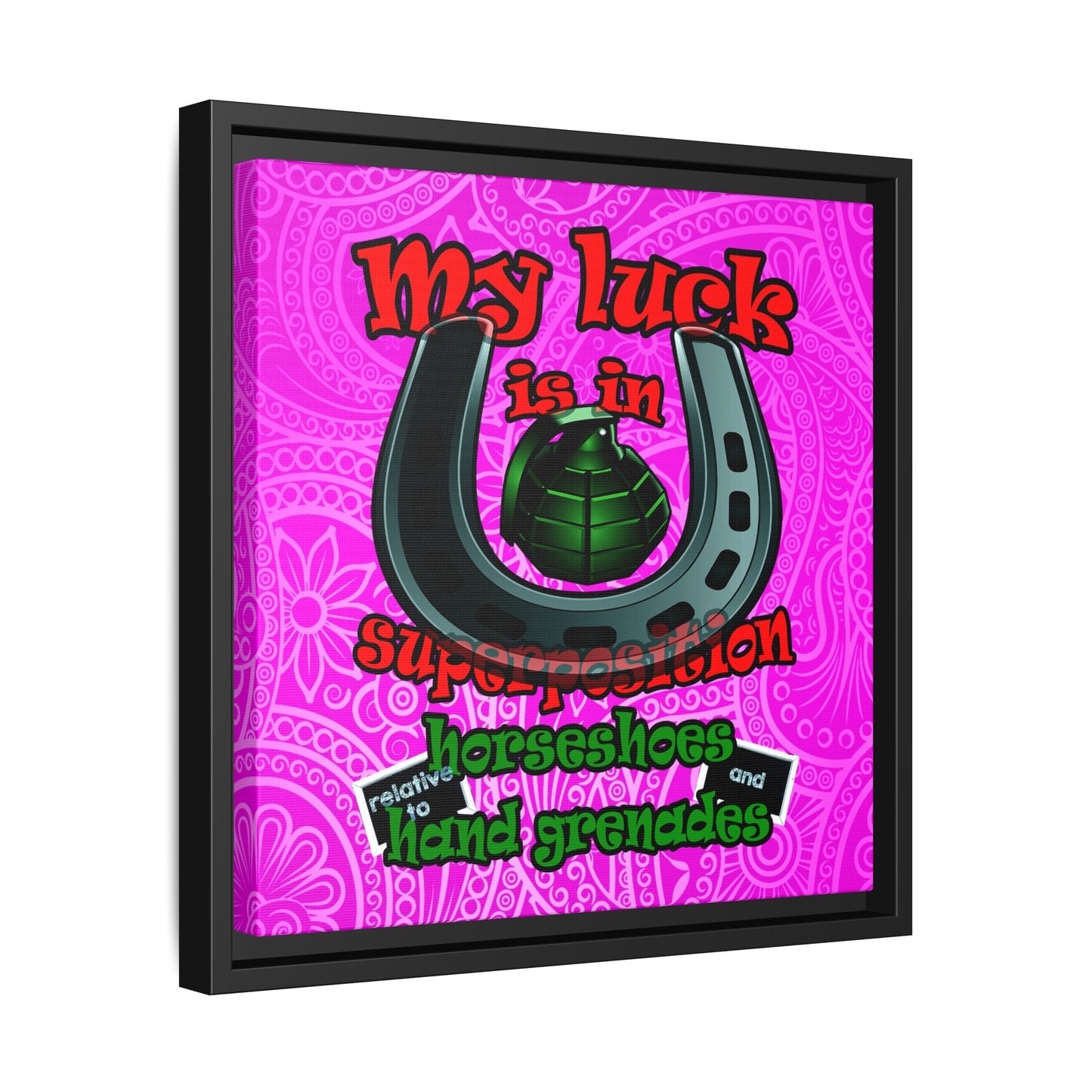 my luck - framed canvas art (pink swirl)