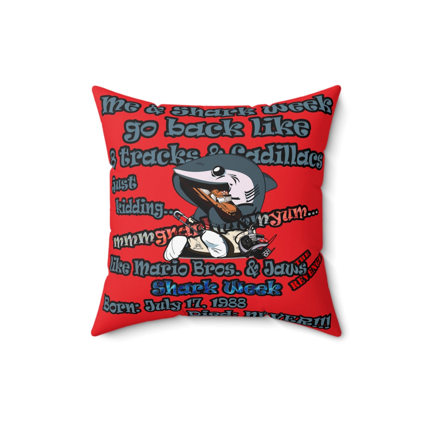 shark week - Spun Polyester Square Pillow - (red)