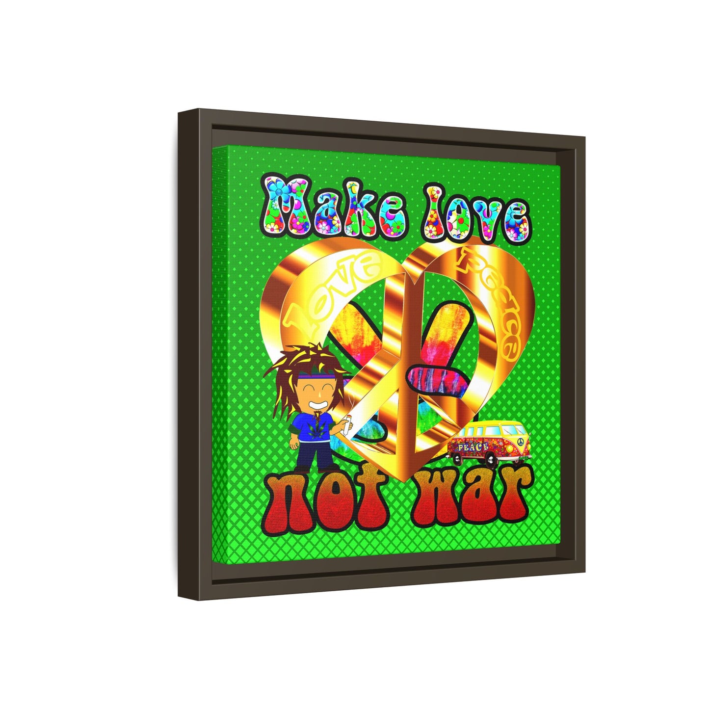 love peace - framed canvas art (logo green)