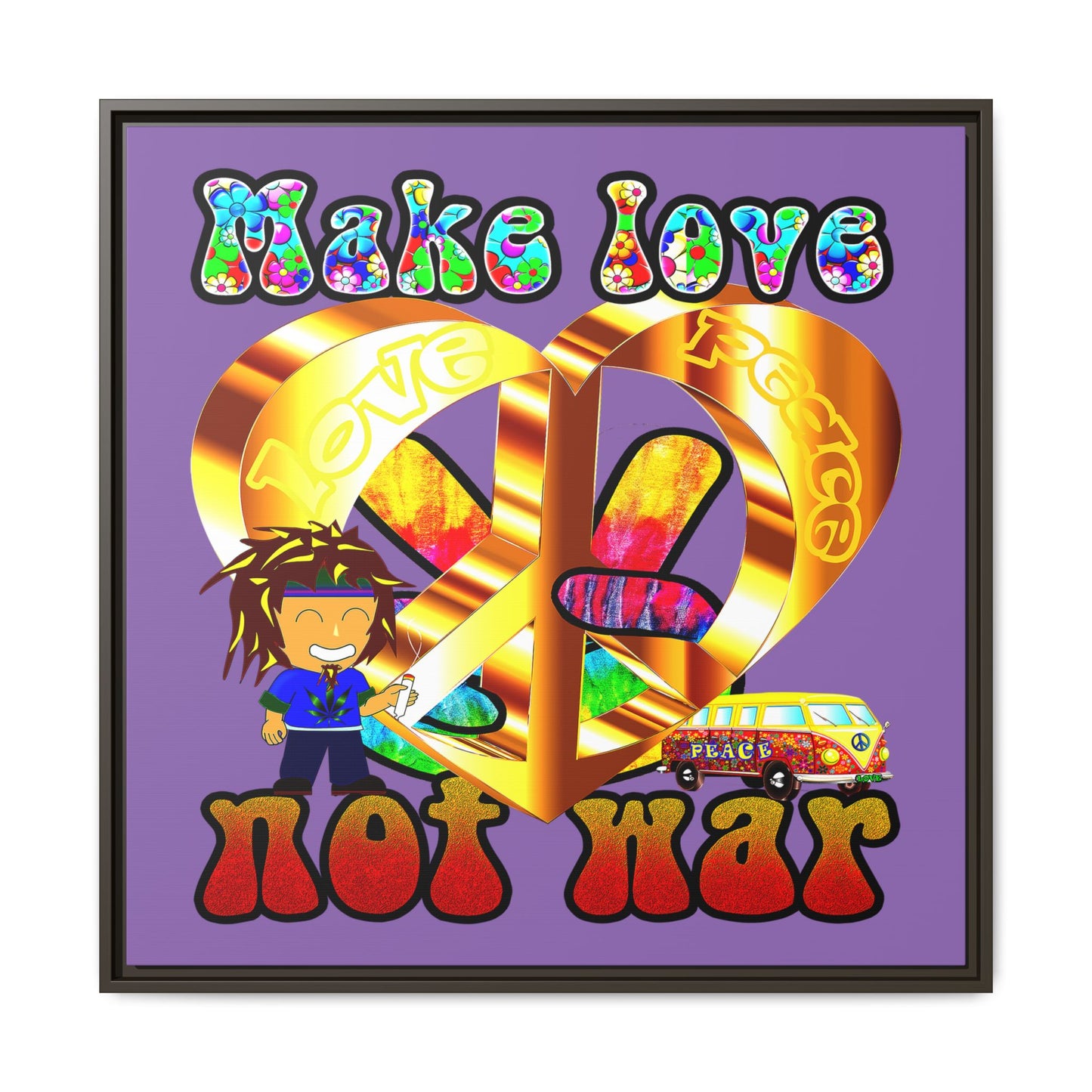 love peace - framed canvas art (light purple)