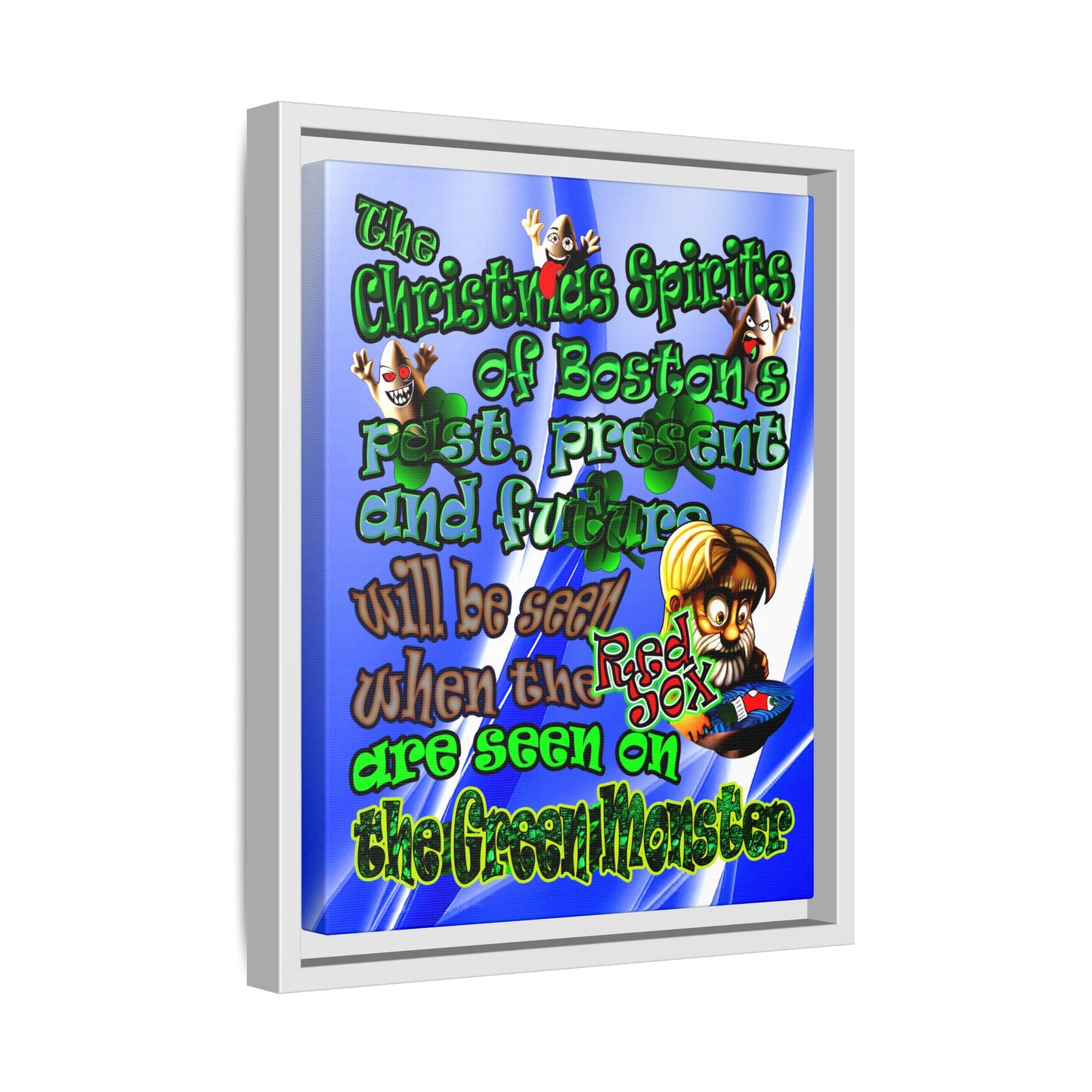 christmas spirits of boston - framed canvas art (blue-white wave)