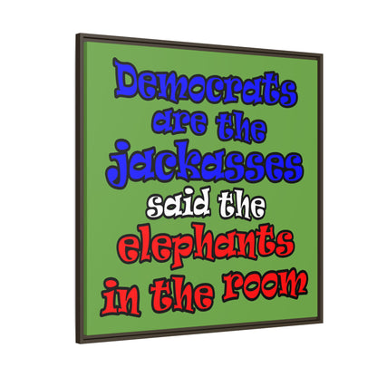 donkeys and elephants - framed canvas art (green)