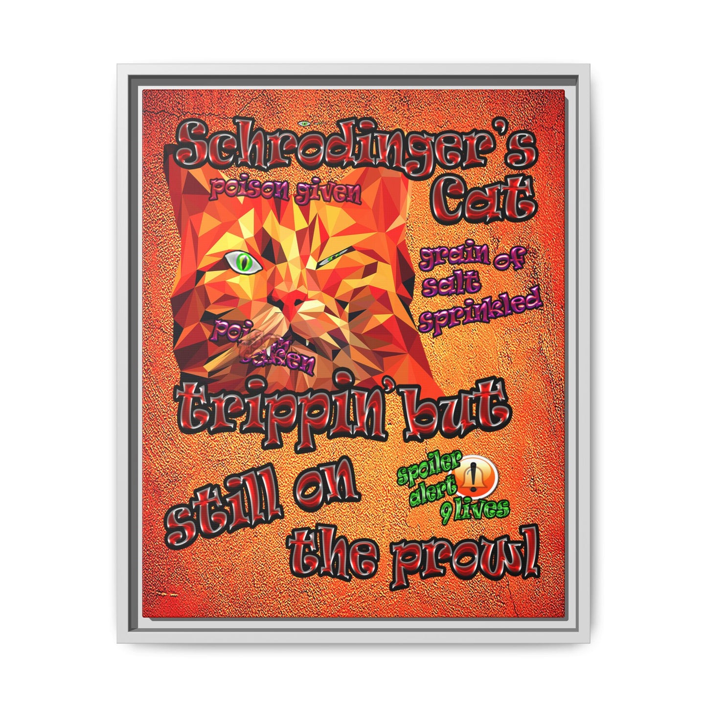 schrodinger's cat - framed canvas art (burnt orange)
