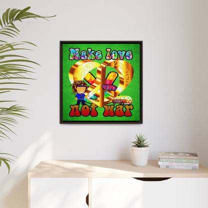 love peace - framed canvas art (green turf)