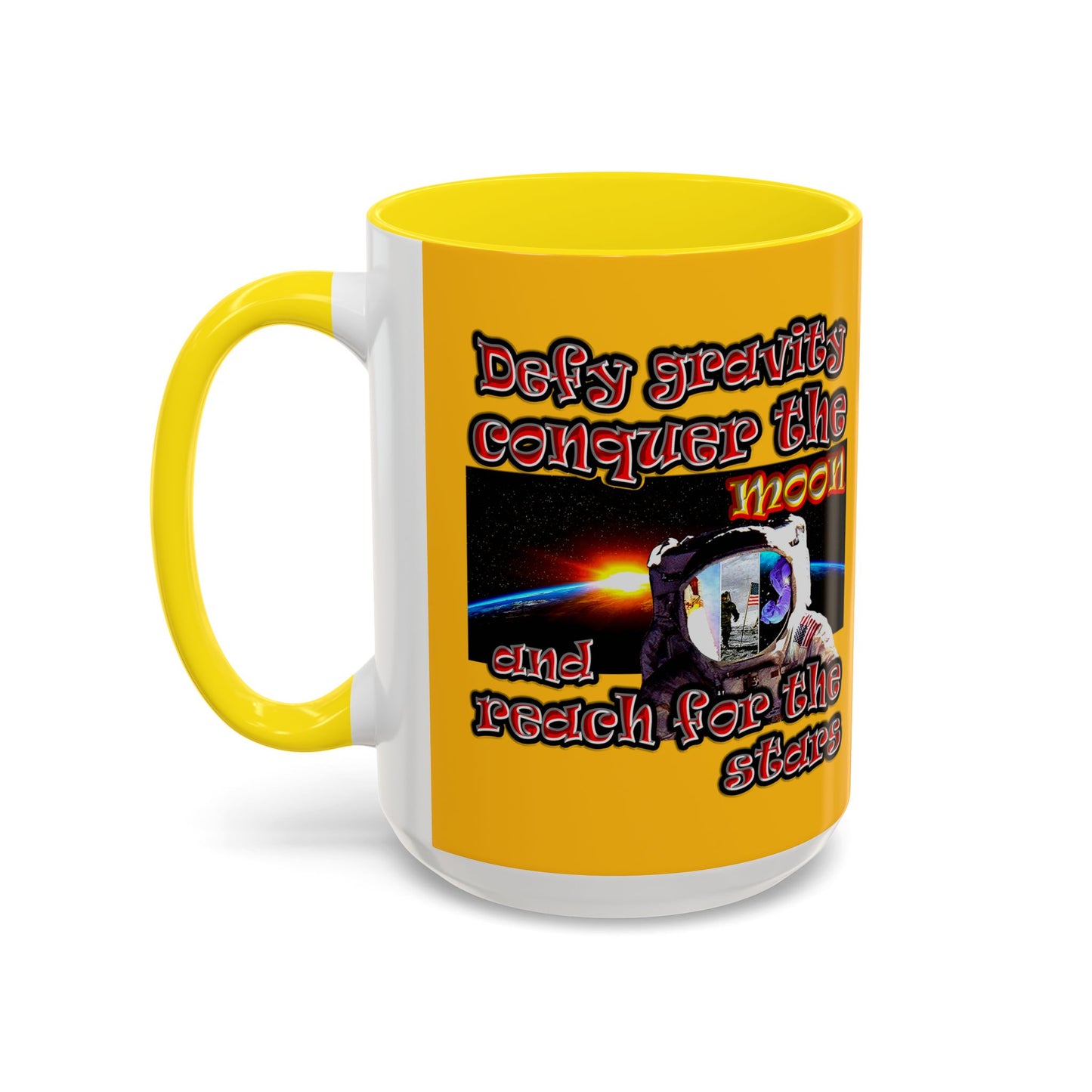defy conquer reach - Accent Mug (yellow)