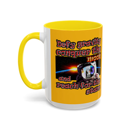 defy conquer reach - Accent Mug (yellow)