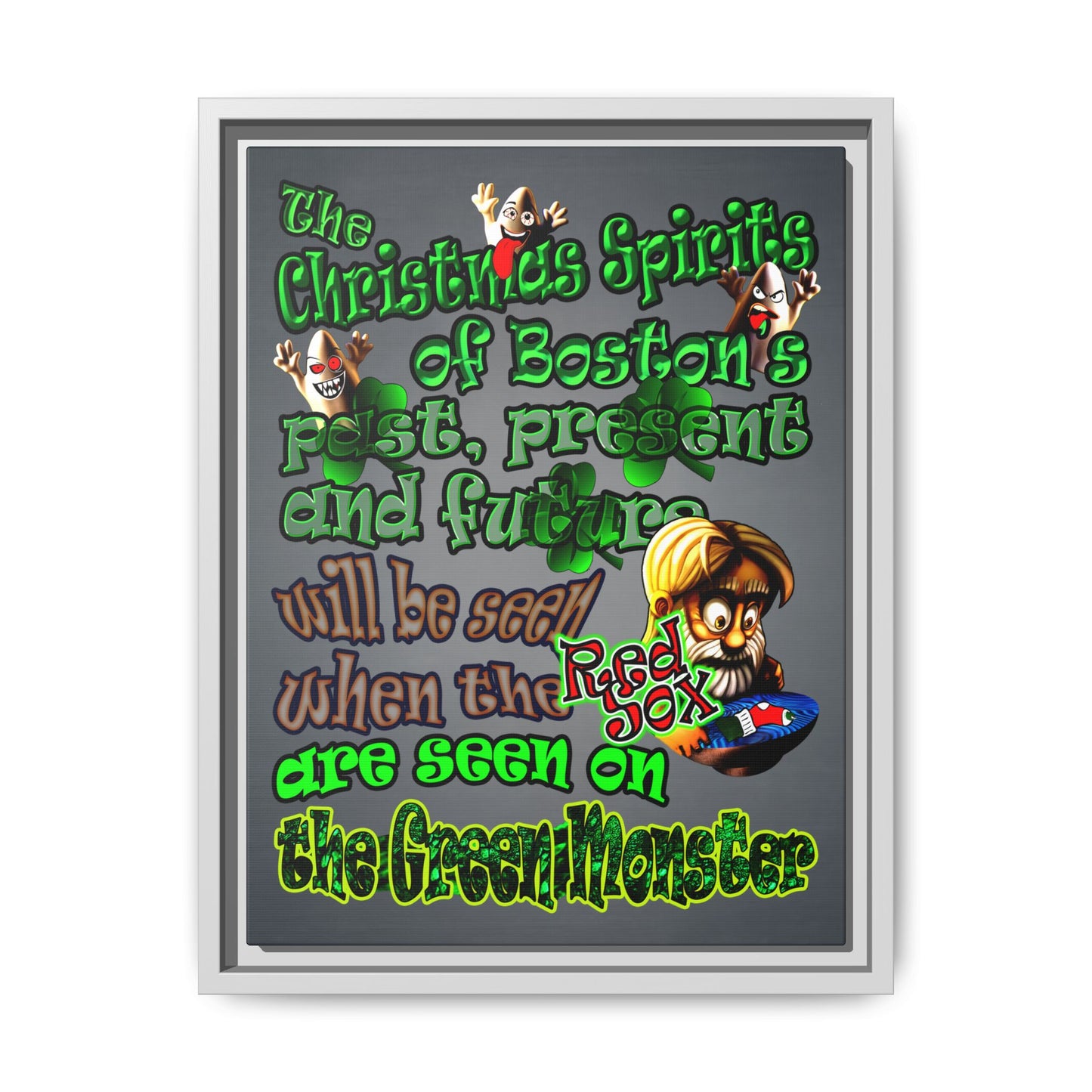 christmas spirits of boston - framed canvas art (grey-light grey)