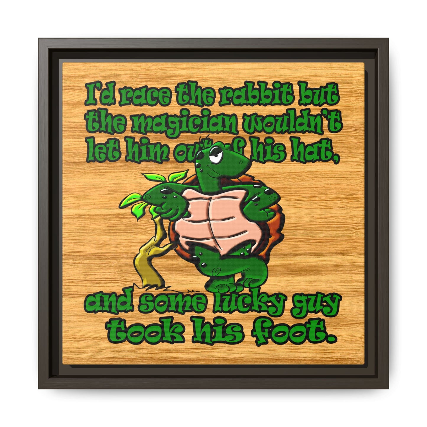 turtle race - framed canvas art (butterscotch wood finish)