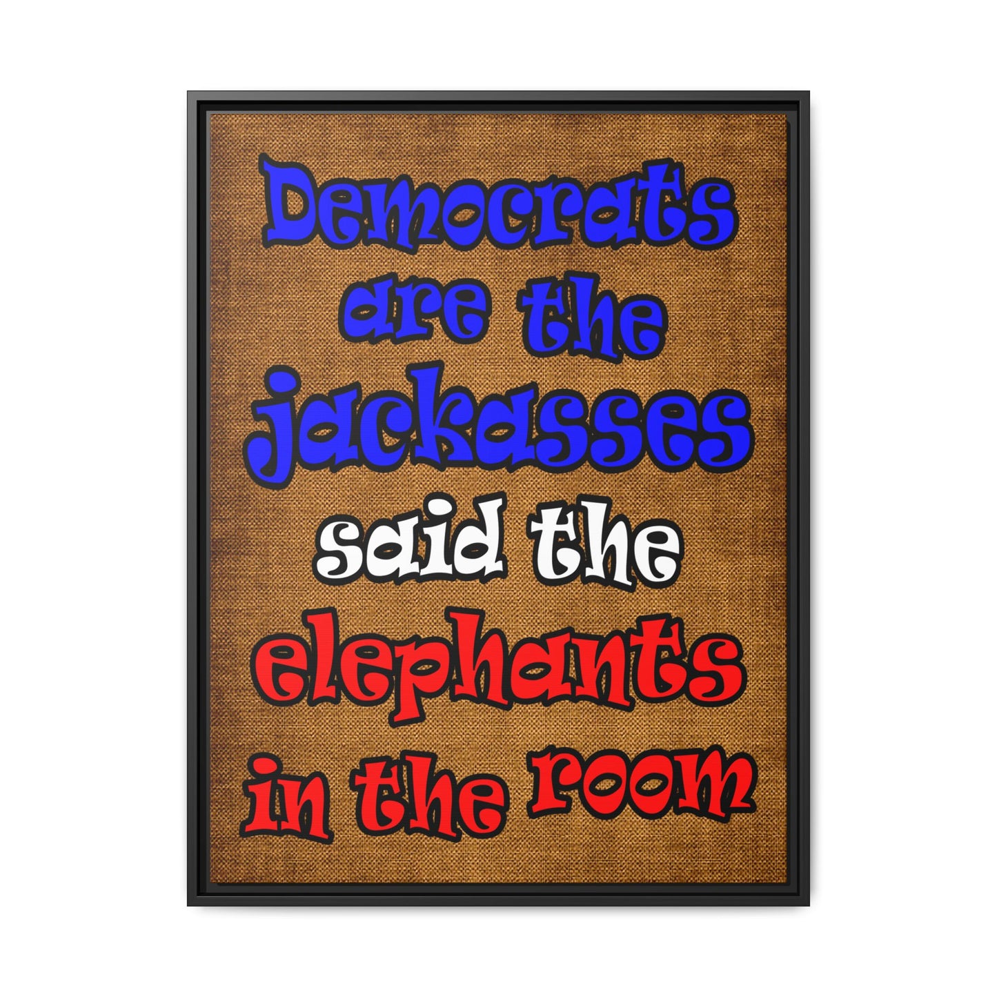 donkeys and elephants - framed canvas art (brown papyrus)