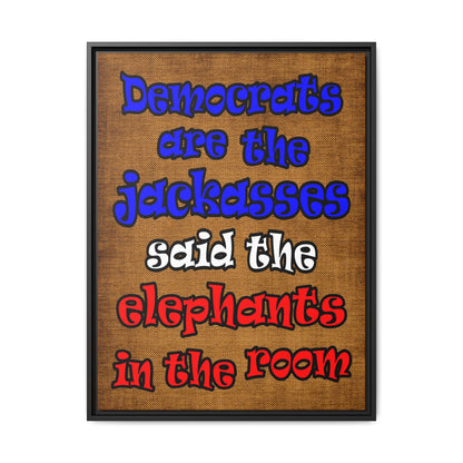 donkeys and elephants - framed canvas art (brown papyrus)