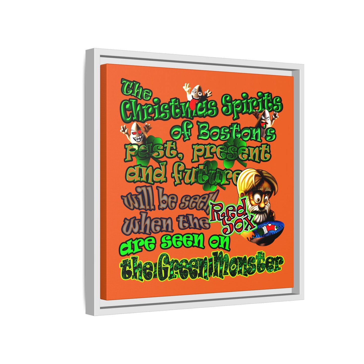christmas spirits of boston - framed canvas art (orange)