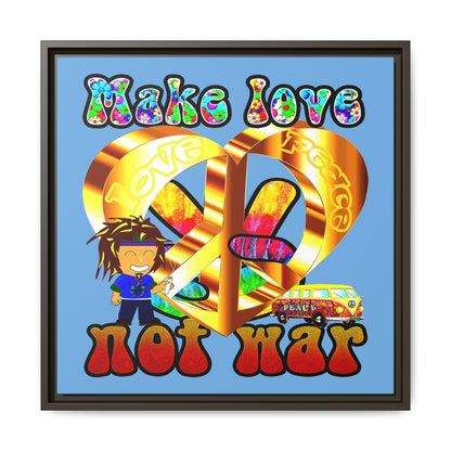 love peace - framed canvas art (light blue)