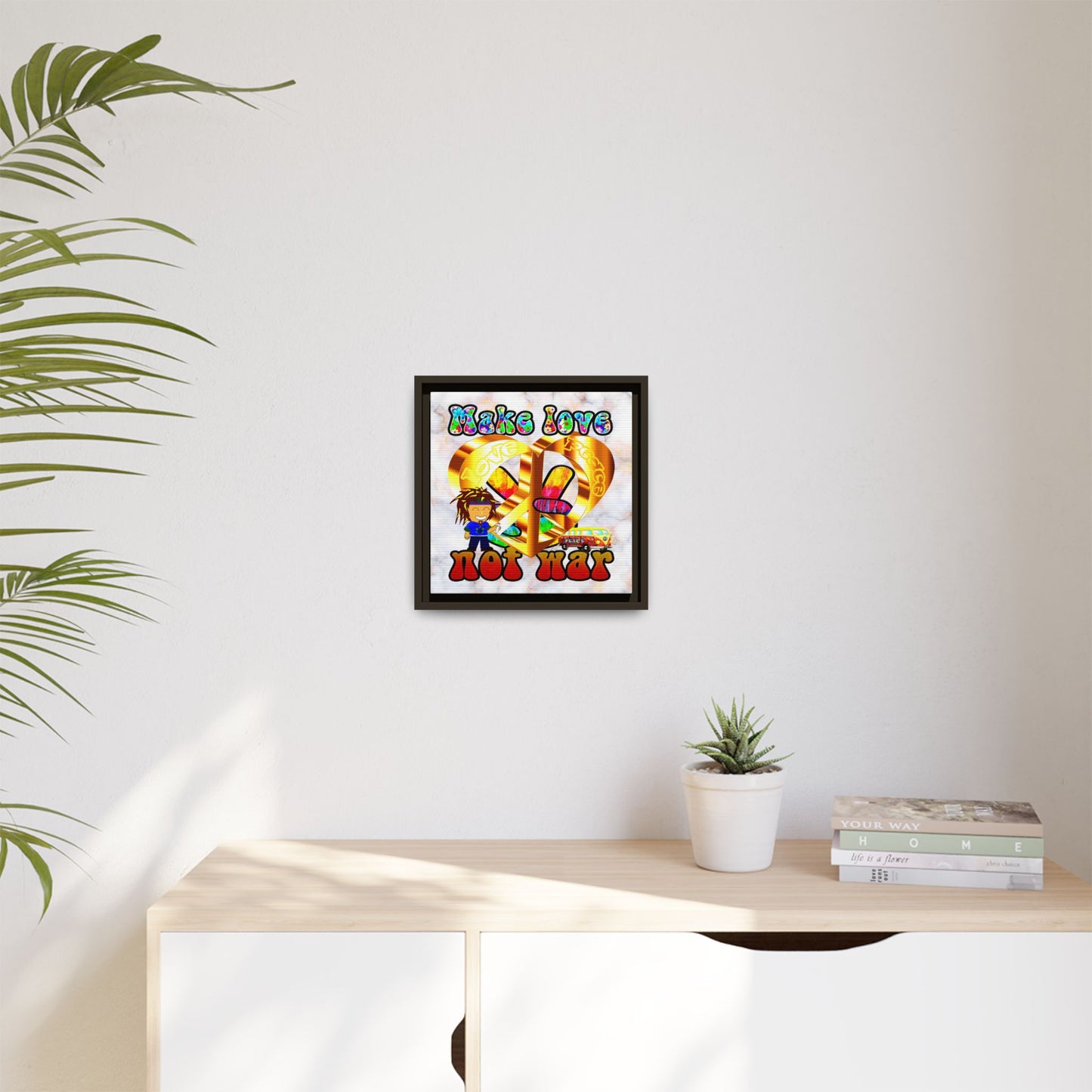 love peace - framed canvas art (white marble)