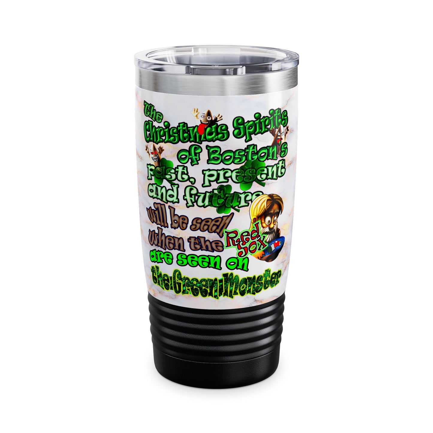 christmas spirits of boston - Ringneck Tumbler, 20oz (white marble)