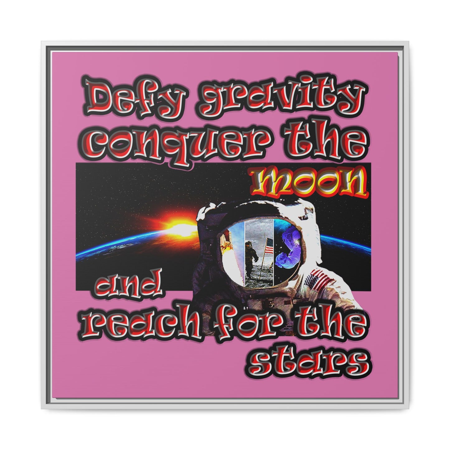 defy conquer reach - framed canvas art (light pink)