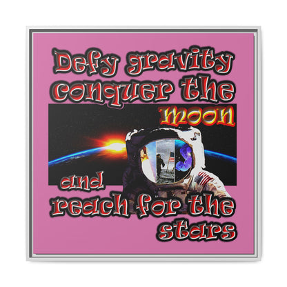 defy conquer reach - framed canvas art (light pink)