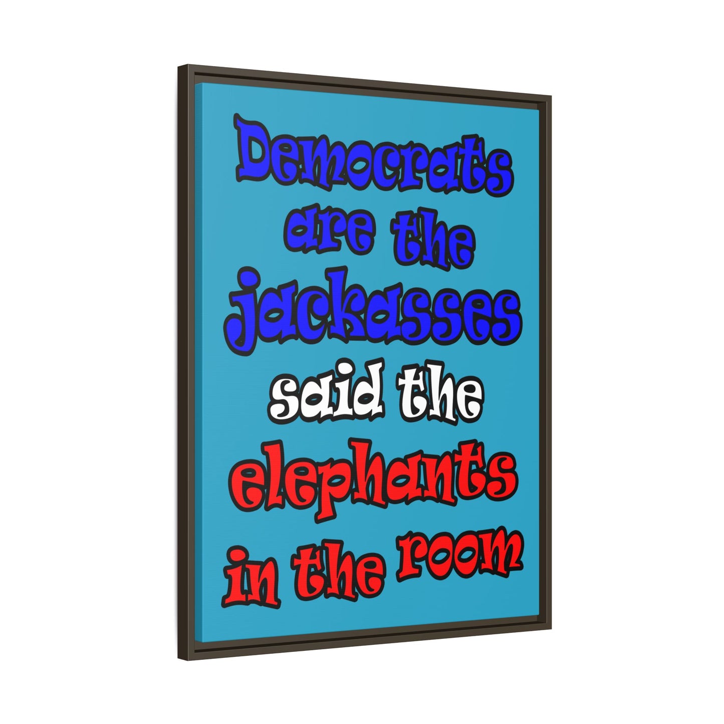 donkeys and elephants - framed canvas art (turquoise)
