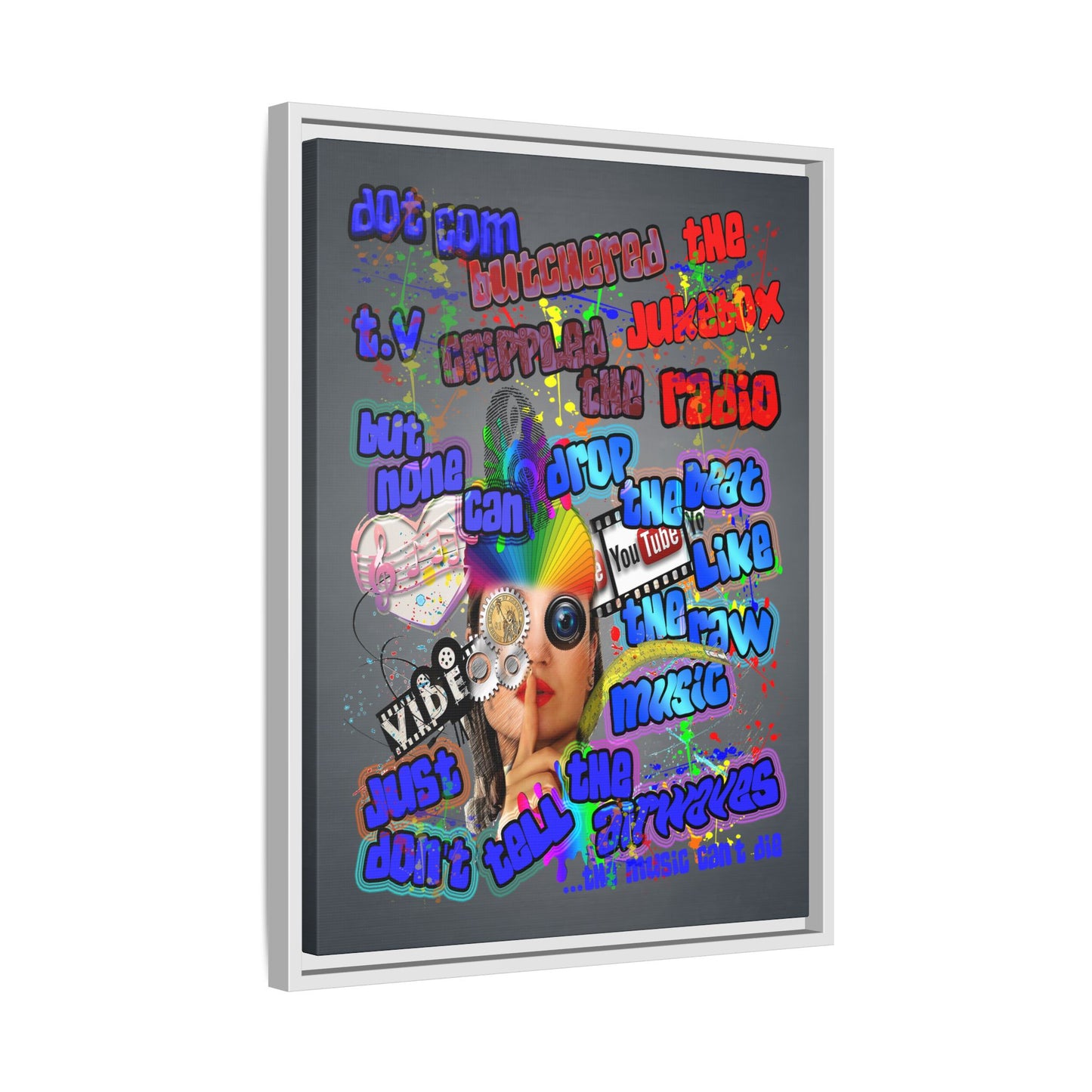 drop the beat - framed canvas art (grey-light grey)