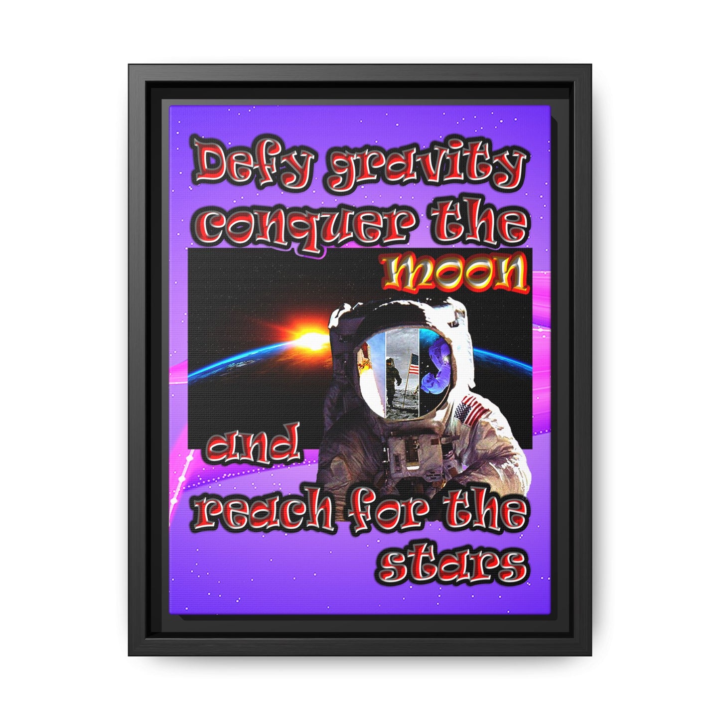 defy conquer reach - framed canvas art (purple-pink wave)