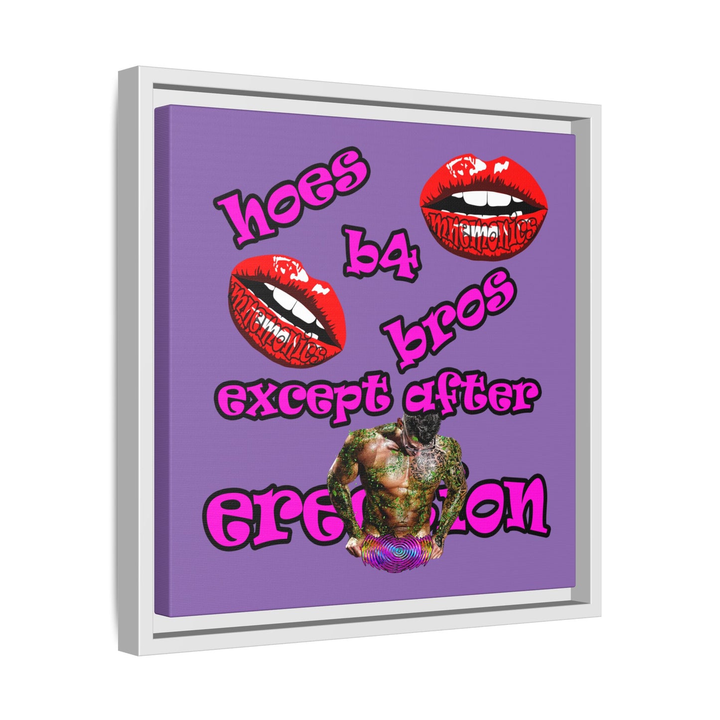 hoes b4 bros - framed canvas art (light purple)