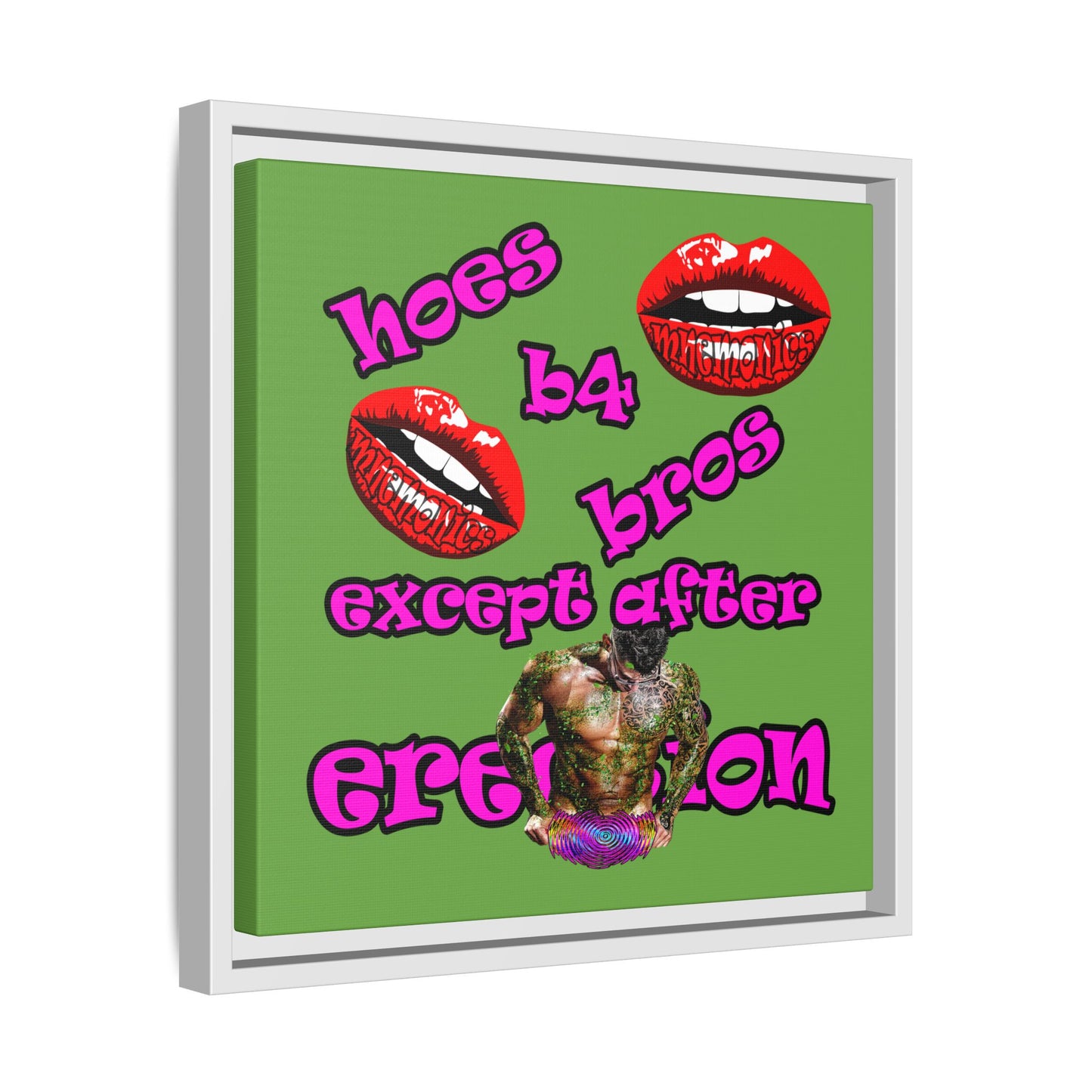 hoes b4 bros - framed canvas art (green)