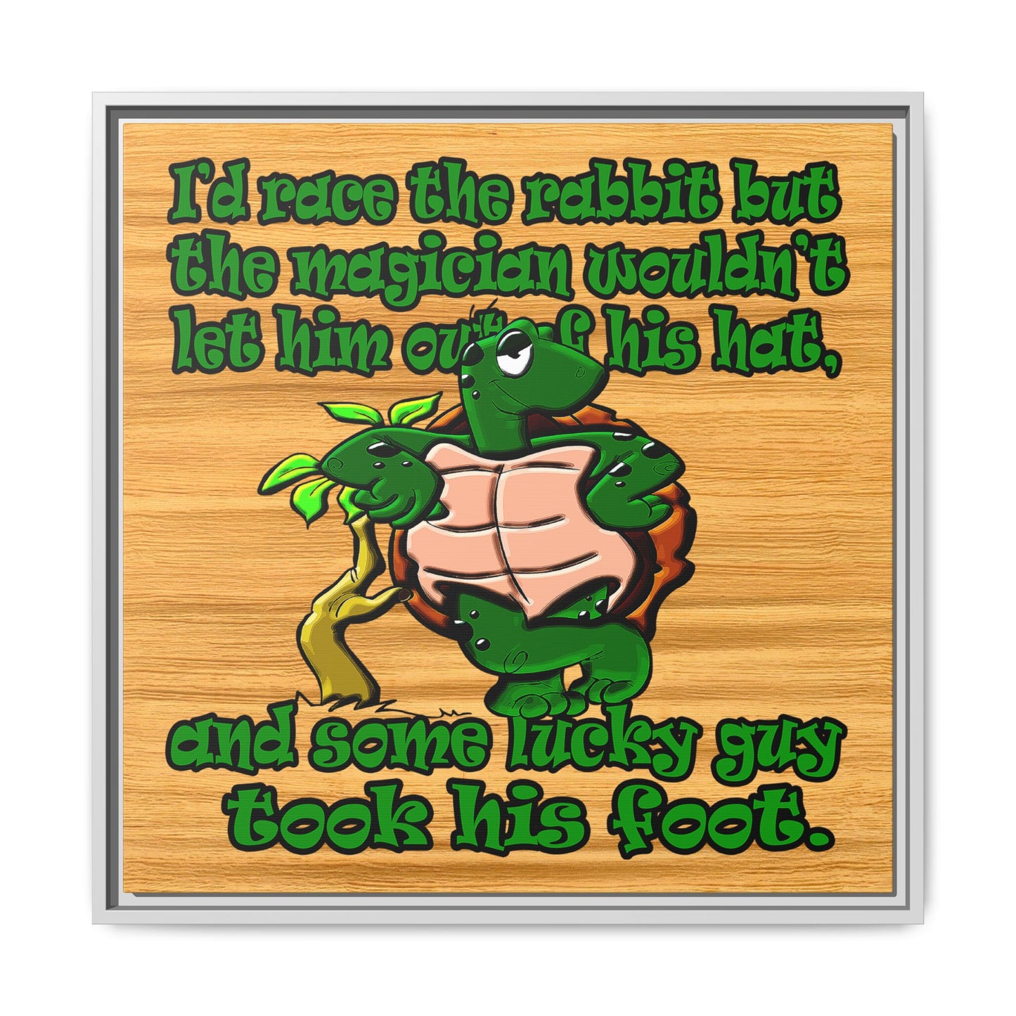 turtle race - framed canvas art (butterscotch wood finish)