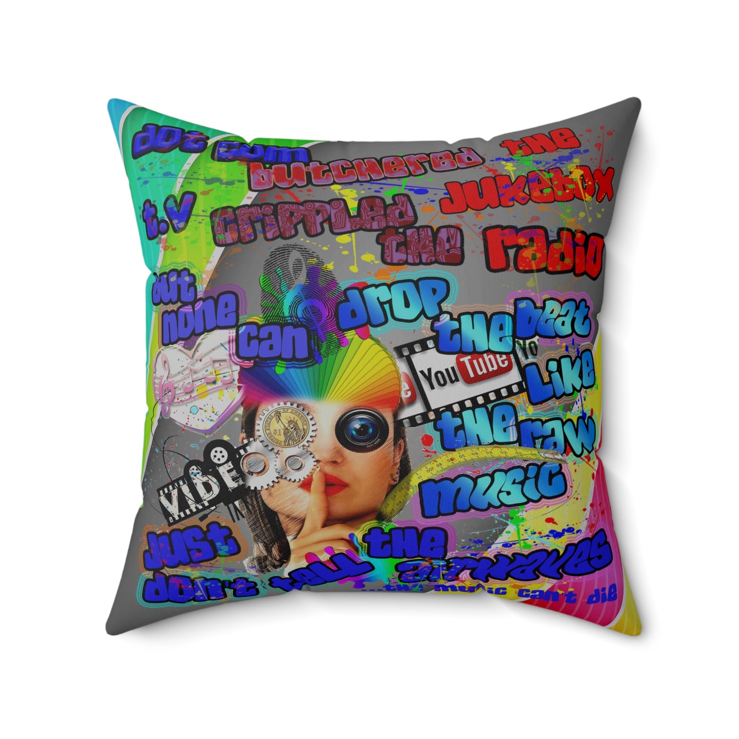 drop the beat - Spun Polyester Square Pillow - (rainbow split)