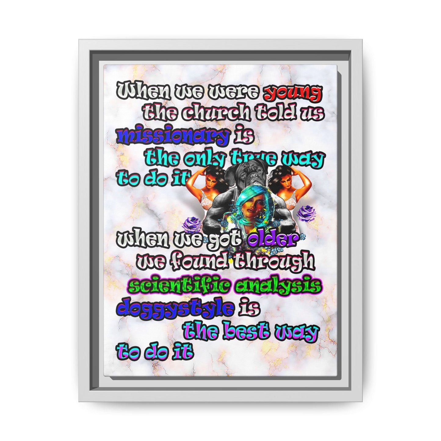 doggystyle - framed canvas art (white marble)