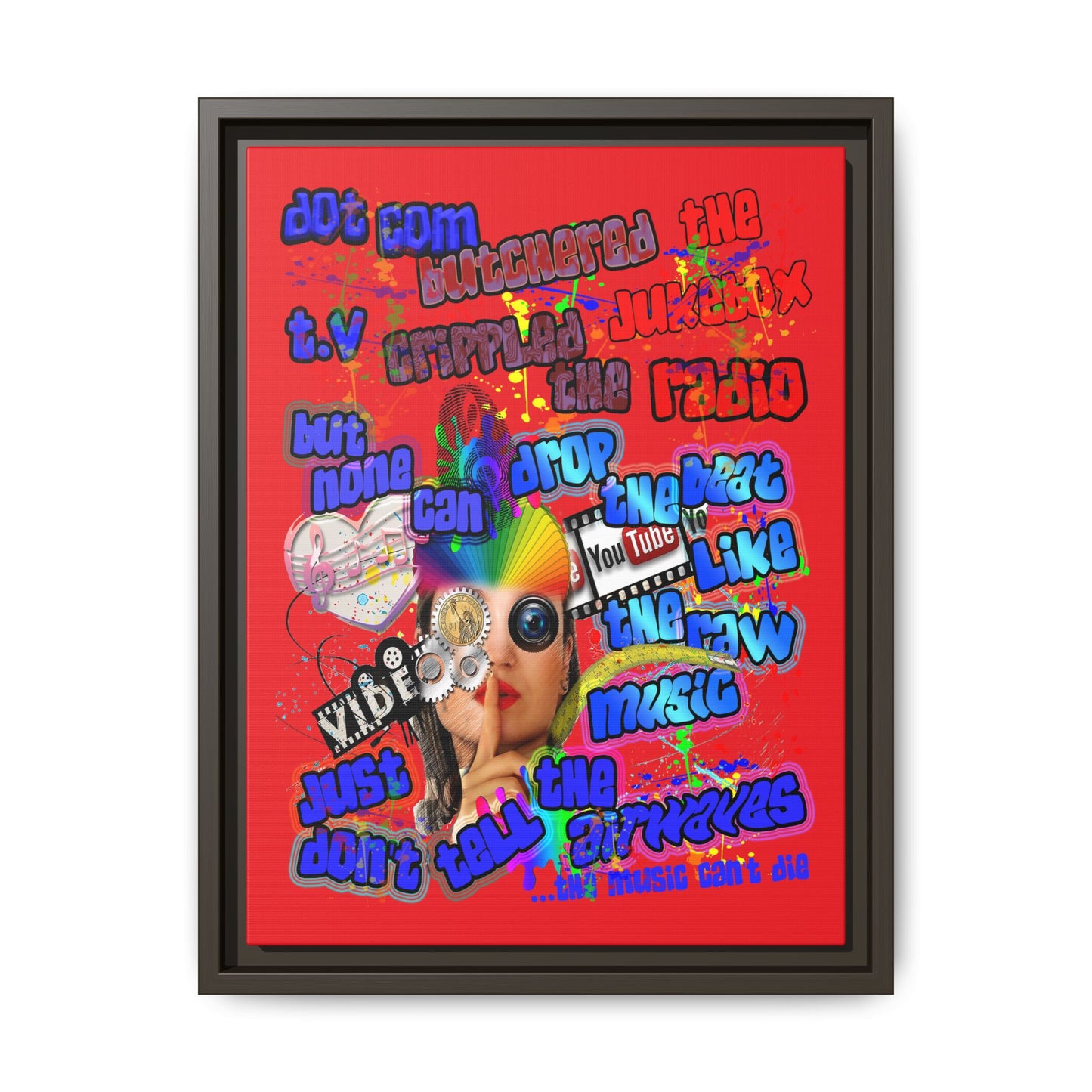 drop the beat - framed canvas art (red)