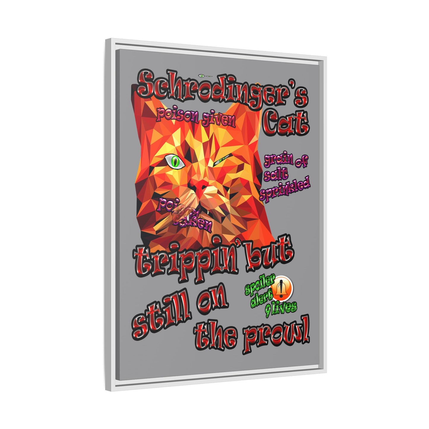 schrodinger's cat - framed canvas art (grey)