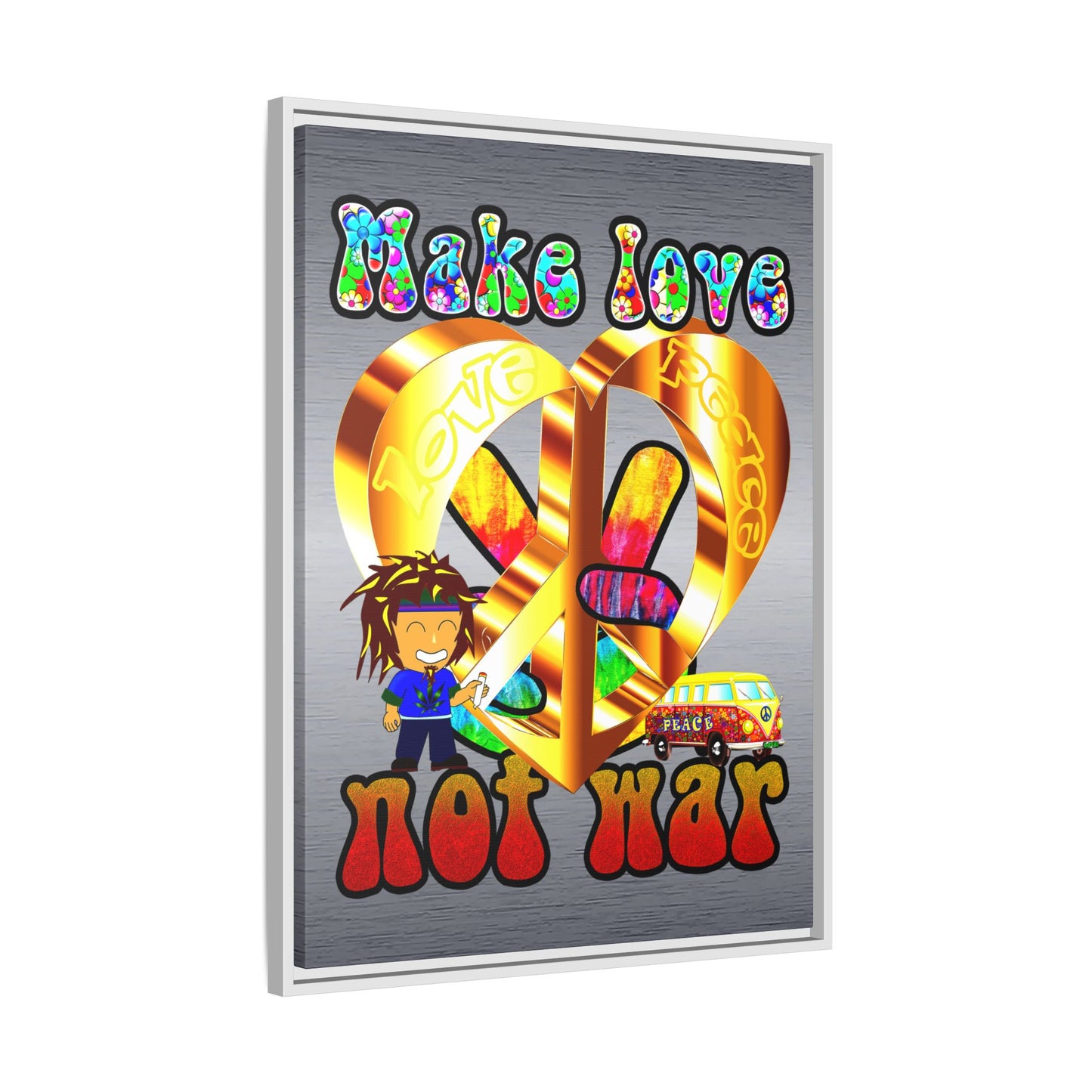 love peace - framed canvas art (brushed nickel)