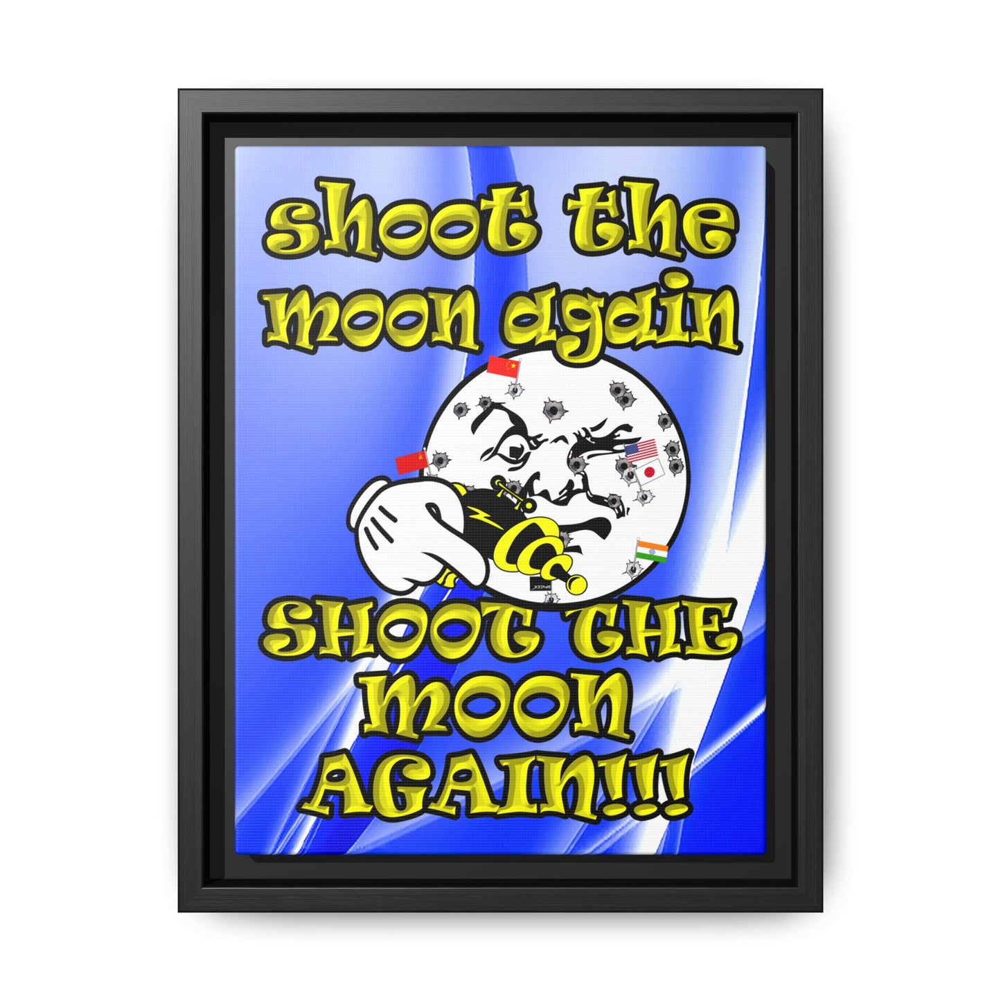 shoot the moon again - framed canvas art (blue-white wave)