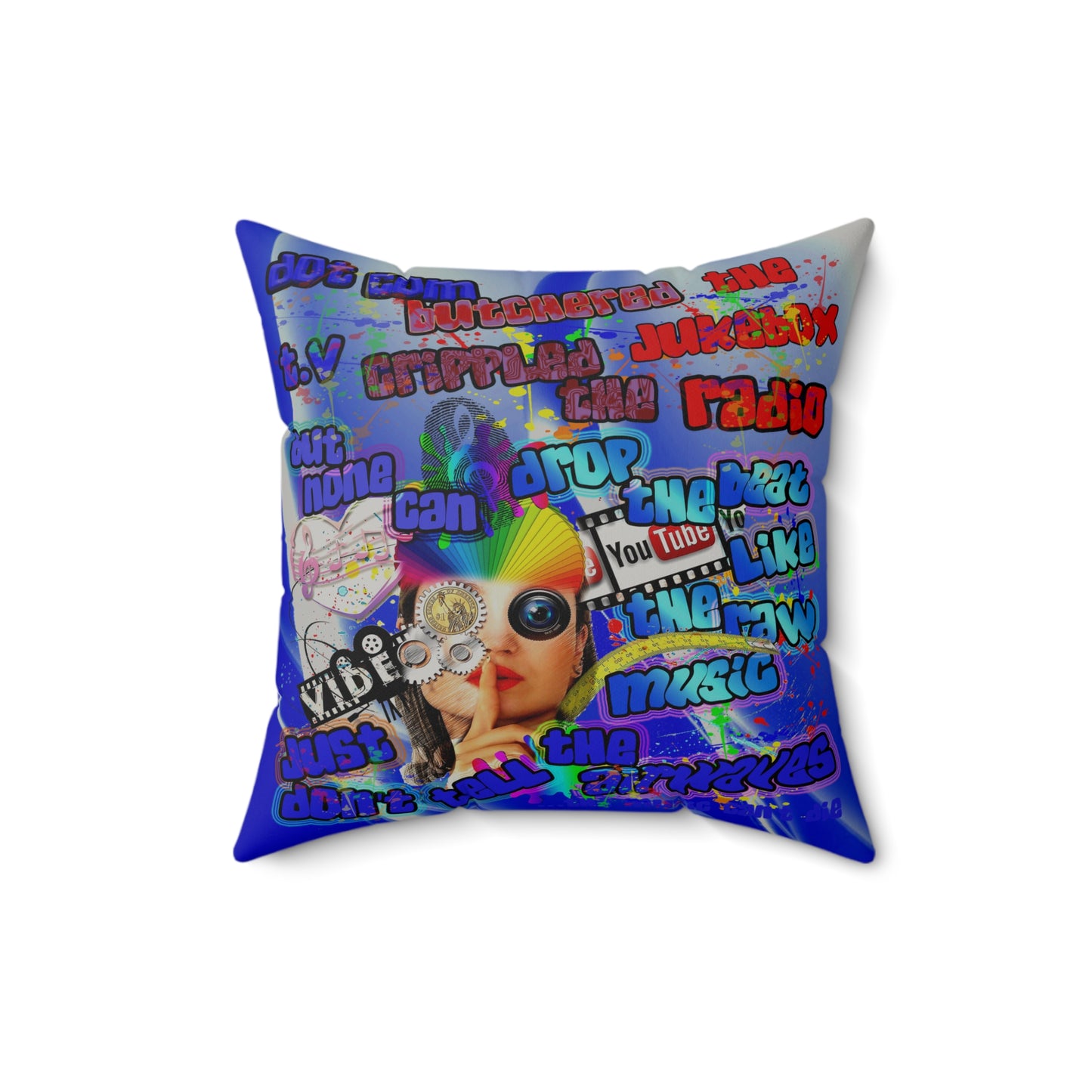 drop the beat - Faux Suede Square Pillow - (blue-white wave)