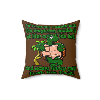 turtle race - Spun Polyester Square Pillow - (brown)