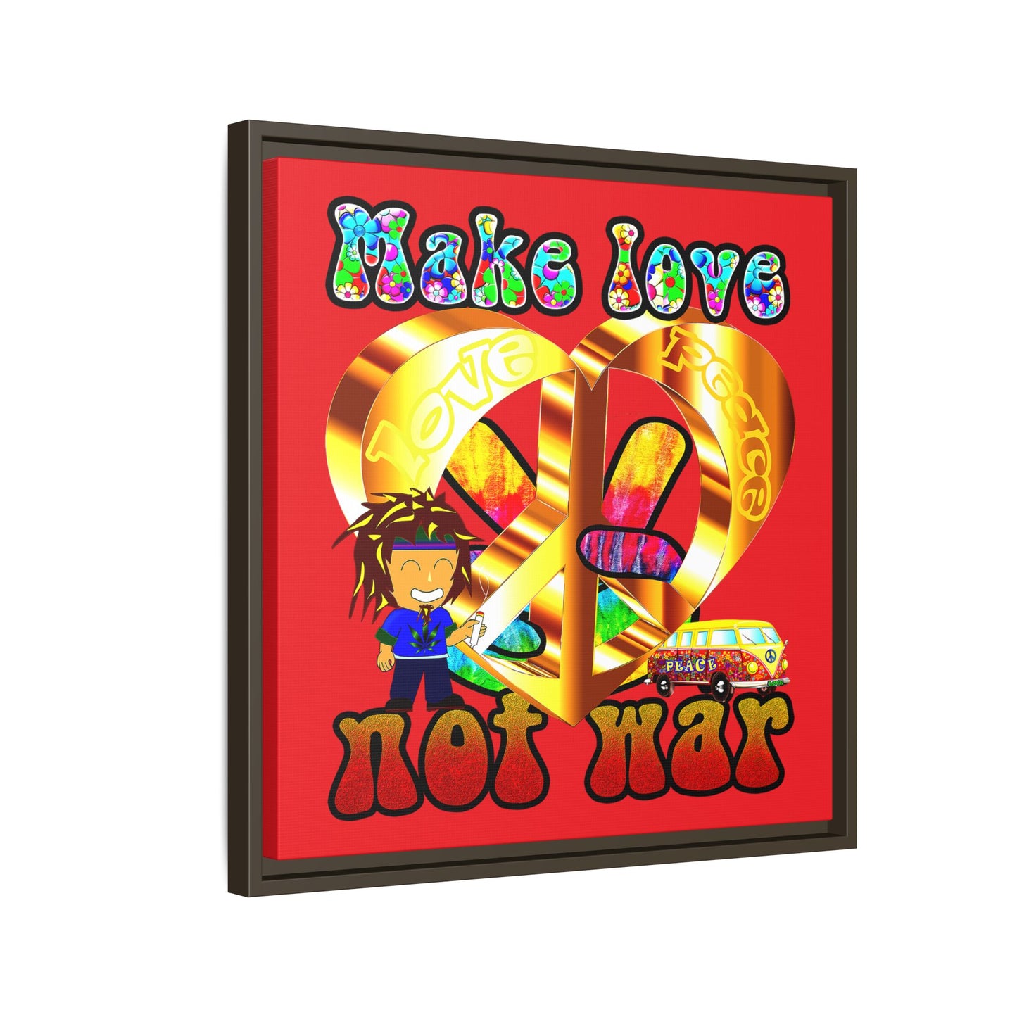 love peace - framed canvas art (red)