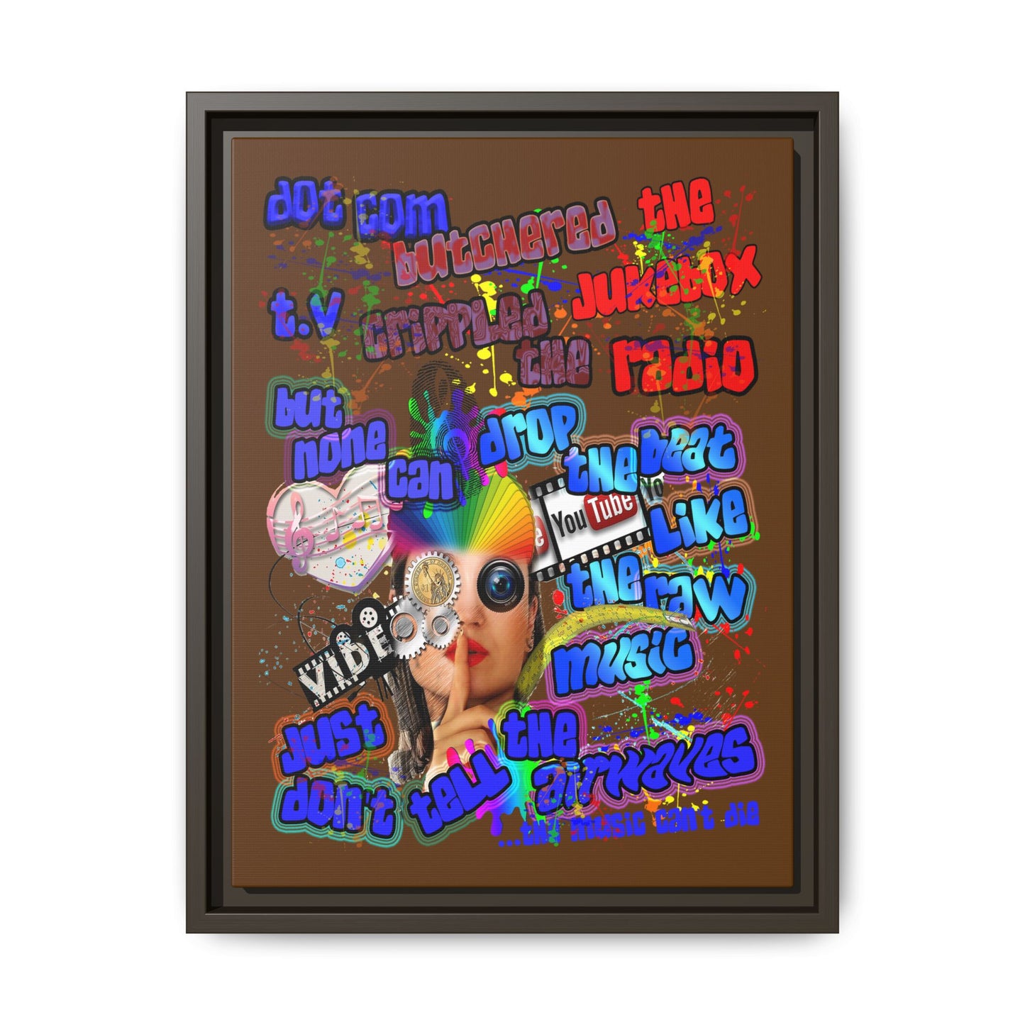 drop the beat - framed canvas art (brown)