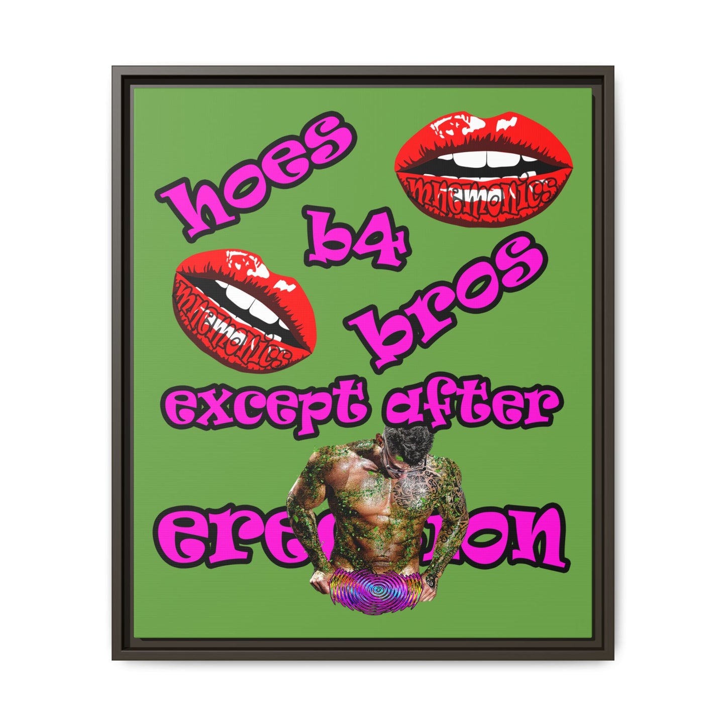 hoes b4 bros - framed canvas art (green)