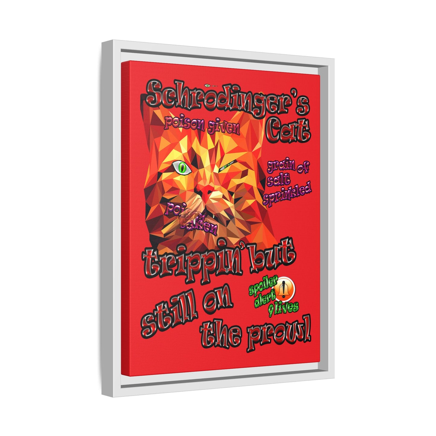 schrodinger's cat - framed canvas art (red)